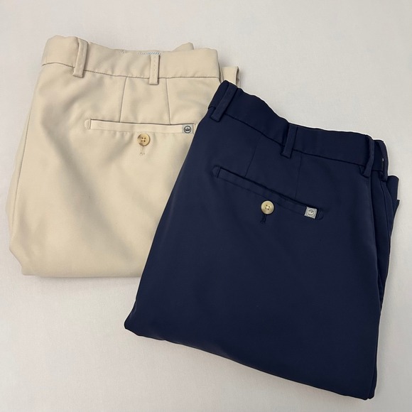 Peter Millar Pants Mens 35 Tan/Navy Performance Stretch Golf Chino Lot of 2